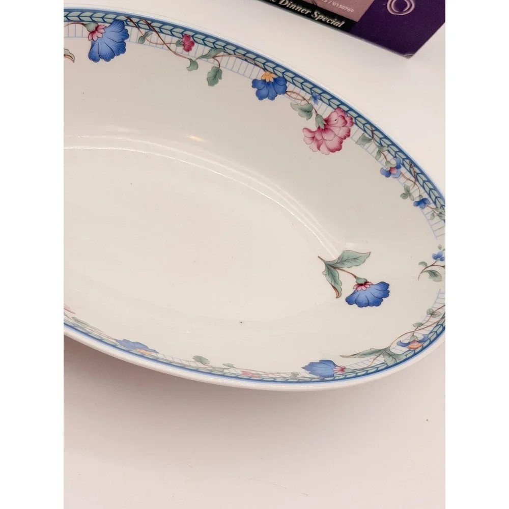 Oneida Blue Lattice 12 Inch Oval Vegetable Serving Bowl Fine Porcelain U130769